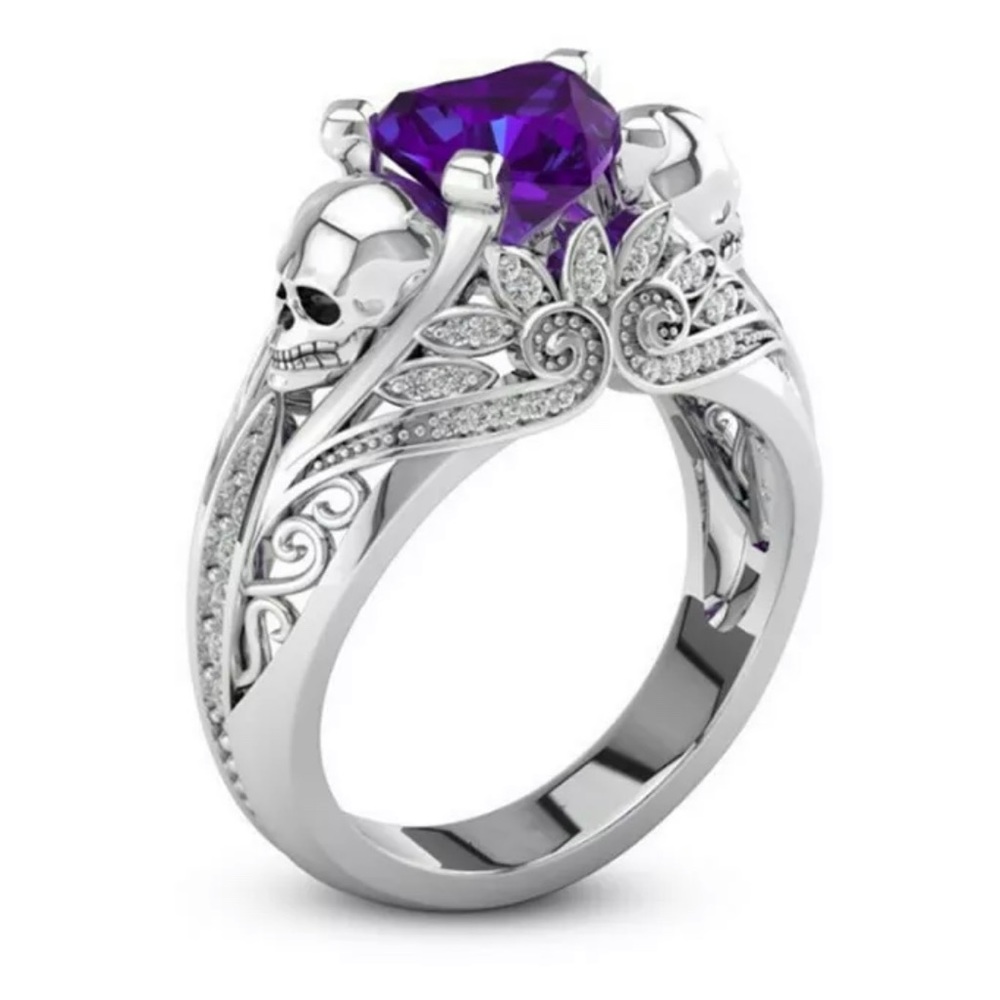 Skull & Purple Heart 925 Fancy Ring